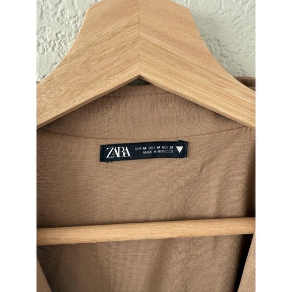 Zara Long Utility V-Neck Jumpsuit Straight Leg Belted In Camel Contemporary M - Picture 8 of 13